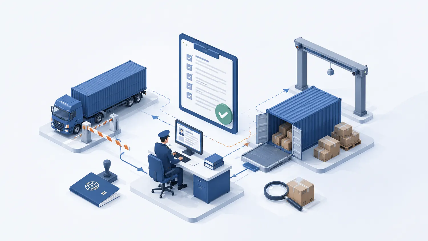 Customs clearance and border control illustration