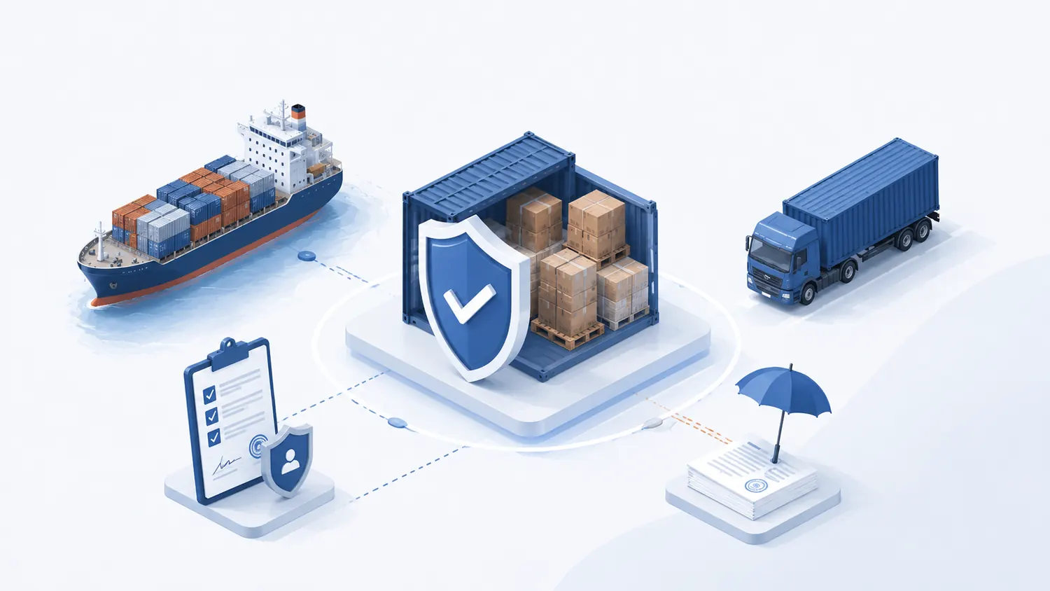 Sea freight containers and cargo vessel illustration
